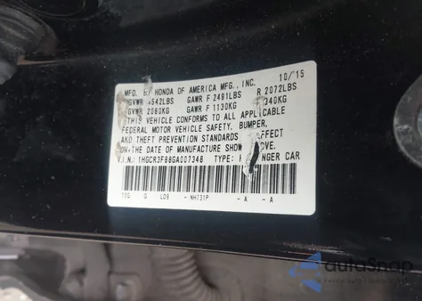 2016 Honda Accord Exl из США, поврежденный, VIN 1HGCR3F88GA007348